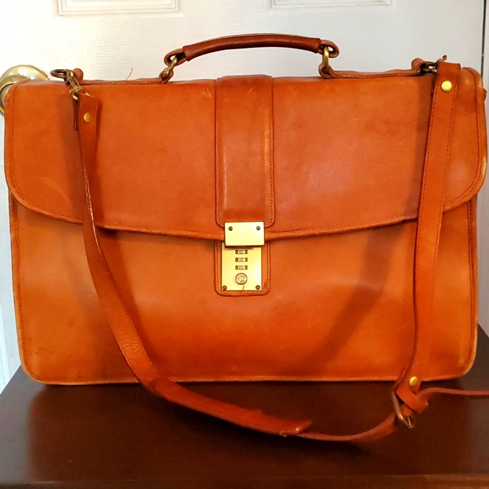 HM Leather Laptop/Briefcase Bag w/Gold Hardware and Built-in Combination Lock